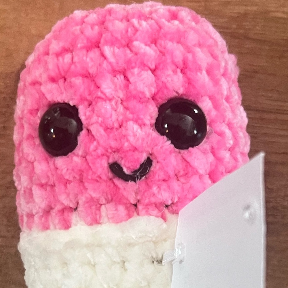 Hand Crafted Crochet Chill Pill Pink White Plush Super Soft Emotional Support - Picture 5 of 7